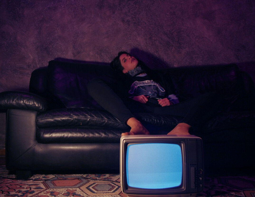 family watching old tv